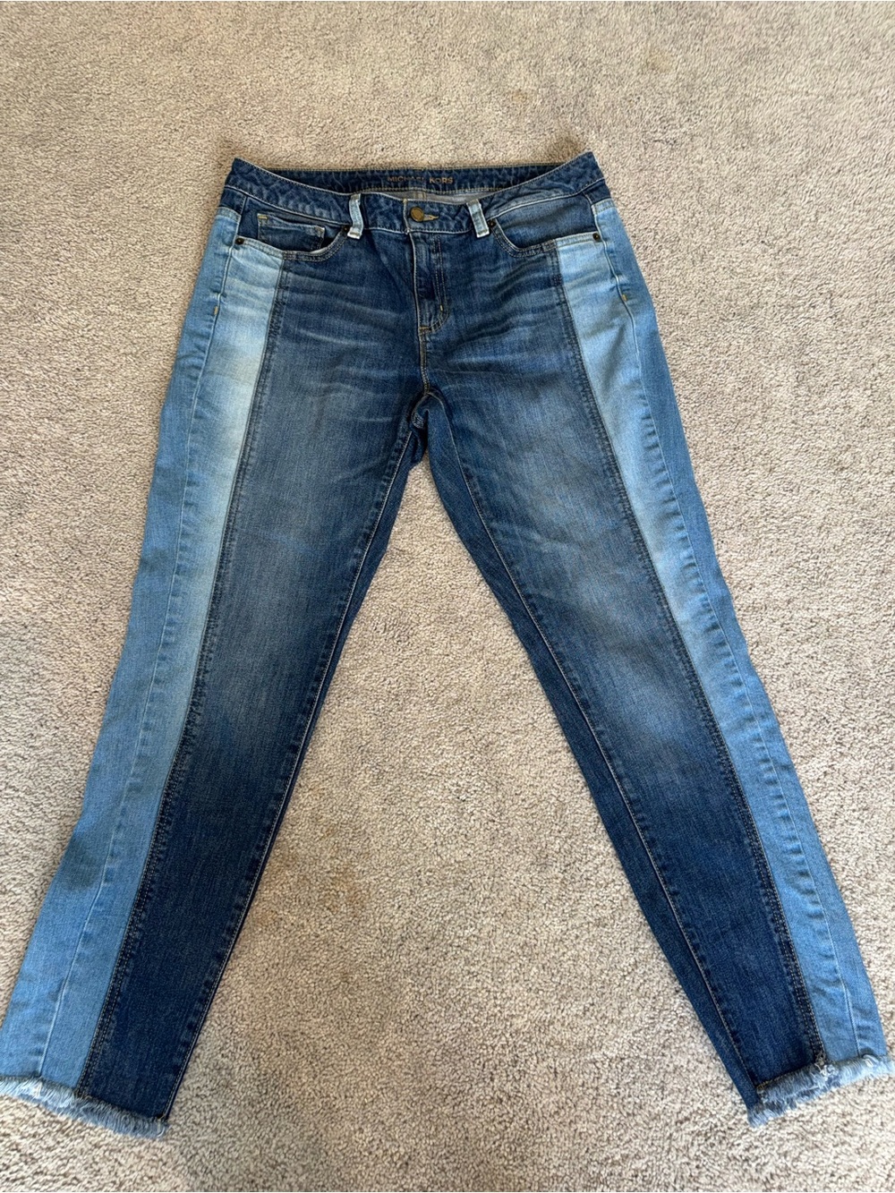 Michael Kors Two-Tone Blue Skinny Jeans with Raw Hem